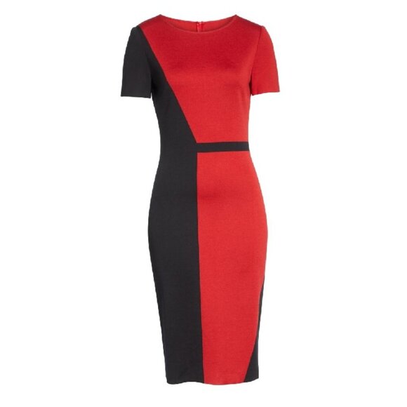 St. John Collection Slanted Colorblock Milano Dress - Picture 5 of 12